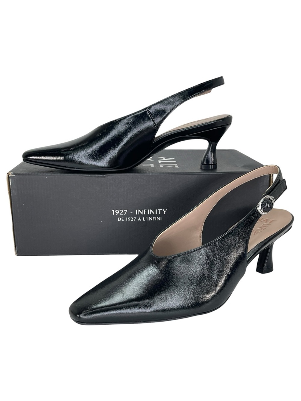Naturalizer Embry Black Faux Leather Slingback Womens Heels Size 6.5M